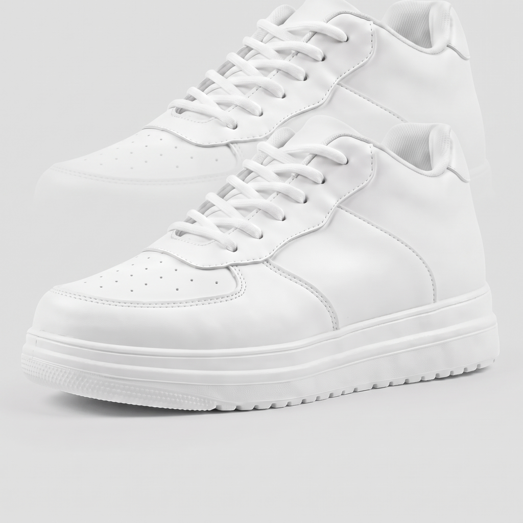 STATURE Airlift white sneakers front three-quarter view