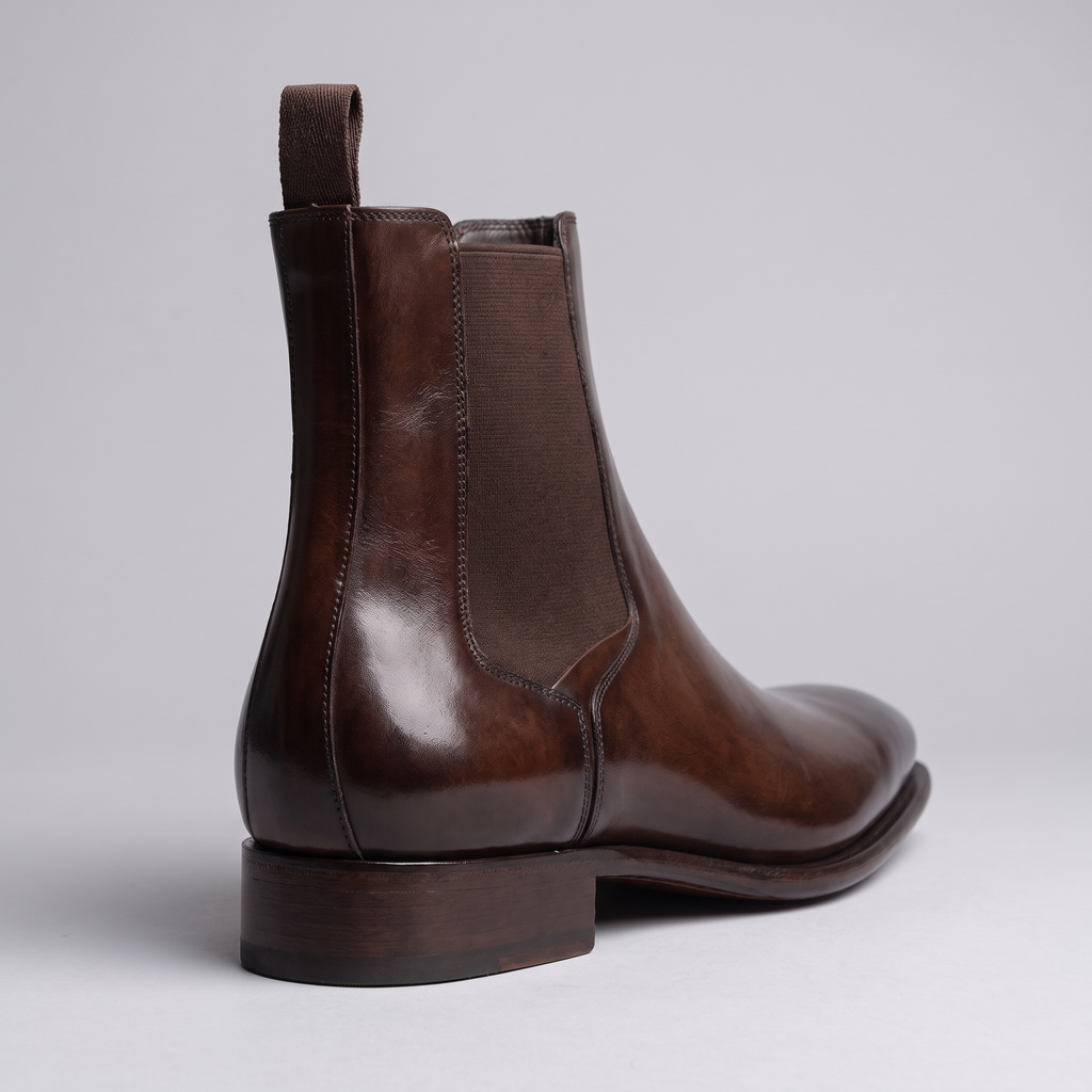 STATURE Luxor brown Chelsea boot heel and back view